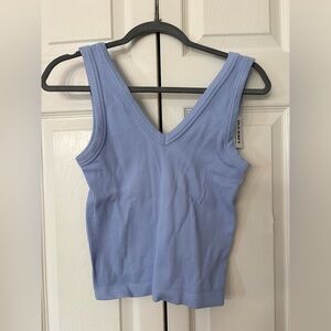 Old Navy Exhale Seamless  Light Blue Ribbed V-Neck Tank Top Large